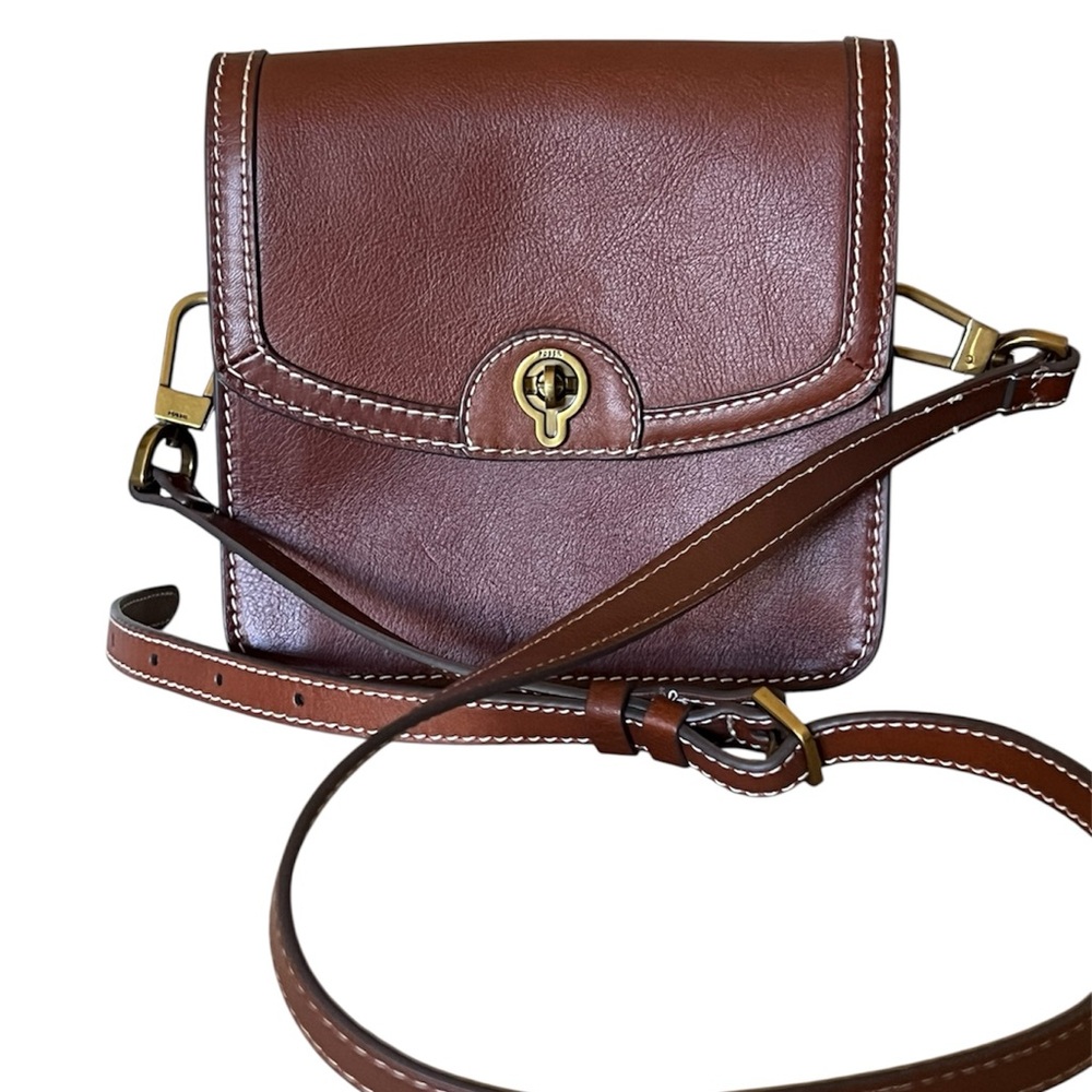 Fossil Ainsley Small Flap Leather Turnlock Crossbody Bag